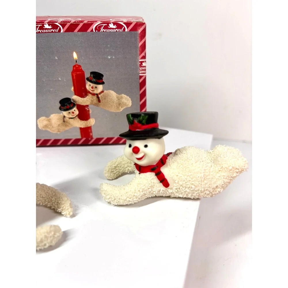 Snowman Candle Huggers Sugared Ceramic Don Mechanic 3in Vintage 1990s (Qty 4)
